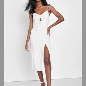 NWT White Embroidered Tie-Strap Midi Dress